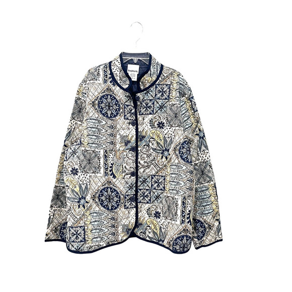 BonWorth Quilted Blue Paisley Floral Reversible Jacket Lighter Weight SZ Large - Picture 2 of 12
